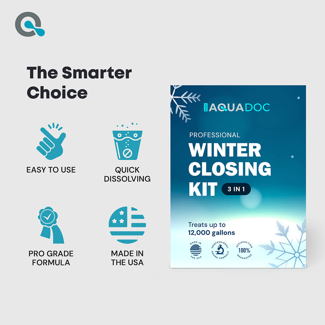 Close-up of AquaDoc's 3-Part Pool Winterizing Kit for secure pool closure.