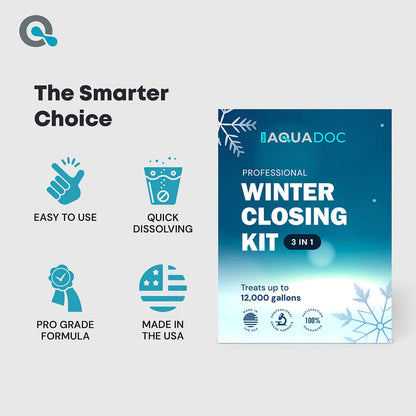 Close-up of AquaDoc's 3-Part Pool Winterizing Kit for secure pool closure.