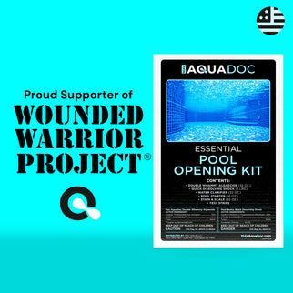 Complete pool opening essentials with AquaDoc's kit, including test strips and enzyme formula
