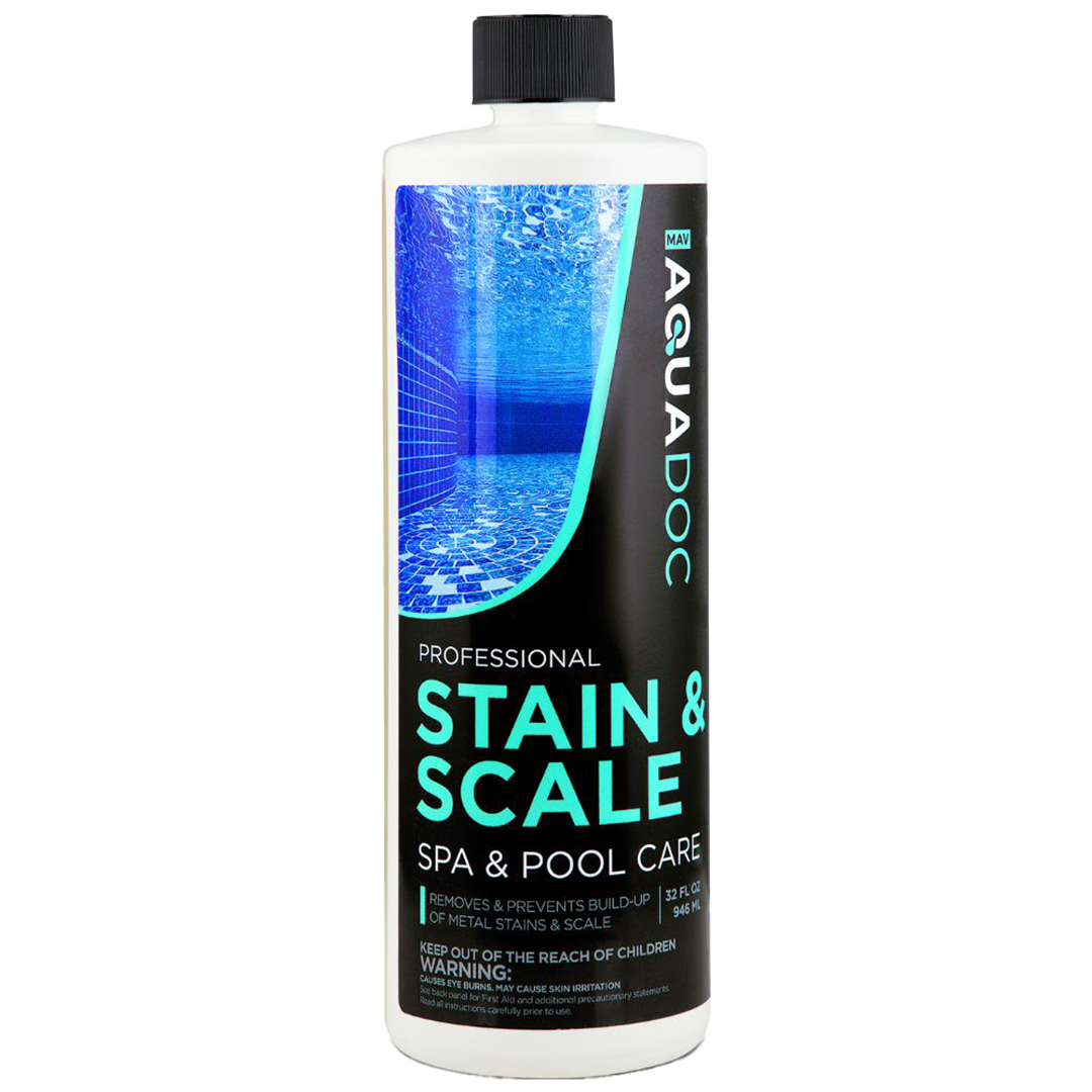 AquaDescale-1, removes scale and mineral deposits from spa surfaces