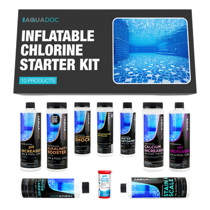 Complete Inflatable Chlorine Hot Tub Kit with essential maintenance tools and chemicals